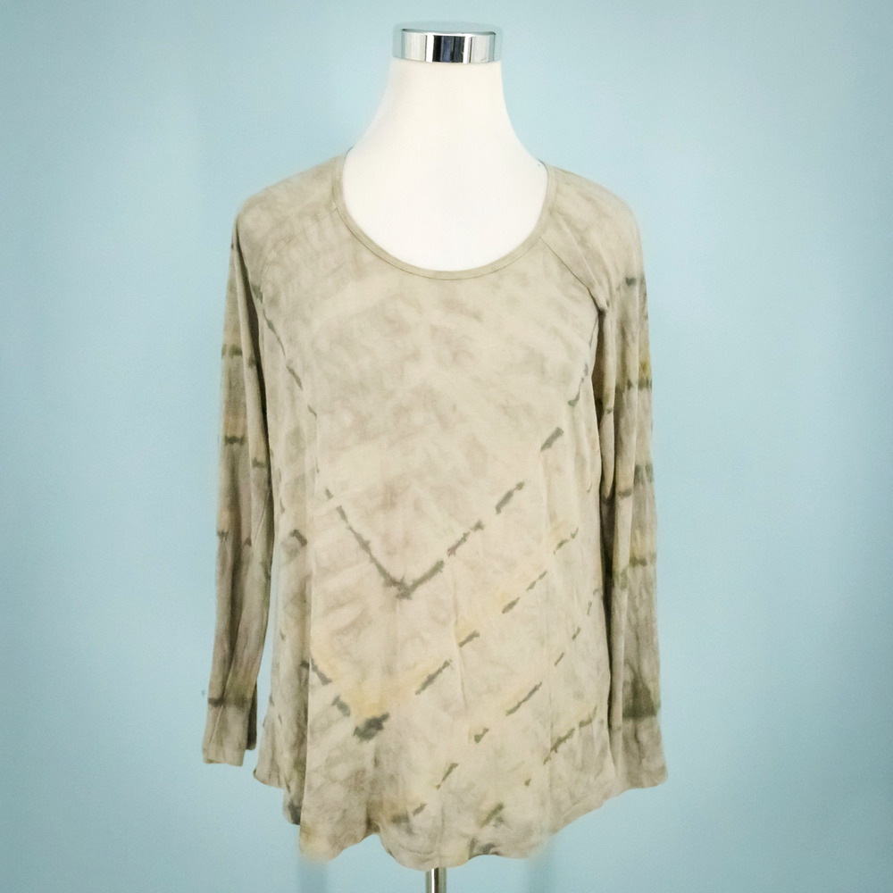 Raquel Allegra 2 Size Medium M Tie Dye Print Crew Scoop Long Sleeve Knit Top